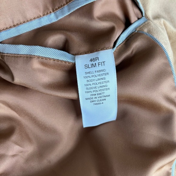 J Ferrar Mens 46R Slim Fit Camel Brown Suede Blazer Jacket - Picture 6 of 9